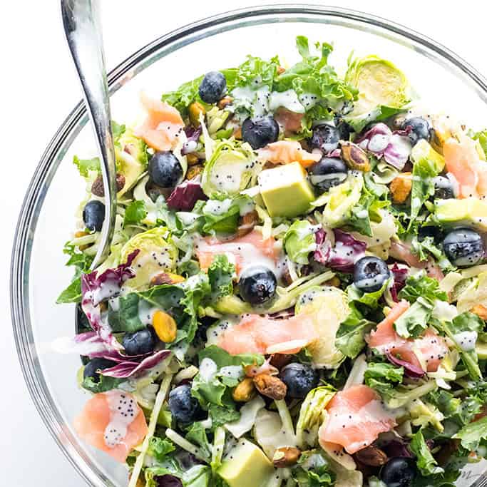 Salmon Kale Superfood Salad Recipe with Creamy Lemon Vinaigrette