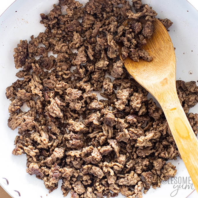 browned ground beef for keto cheesy taco skillet