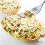 9-Ingredient Spaghetti Squash Carbonara (Low Carb, Gluten-free) - This low carb, gluten-free spaghetti squash recipe features a creamy, decadent bacon carbonara sauce. Only 9 ingredients and 9 grams carbs! Detail: creamy-spaghetti-squash-carbonara-low-carb-gluten-free