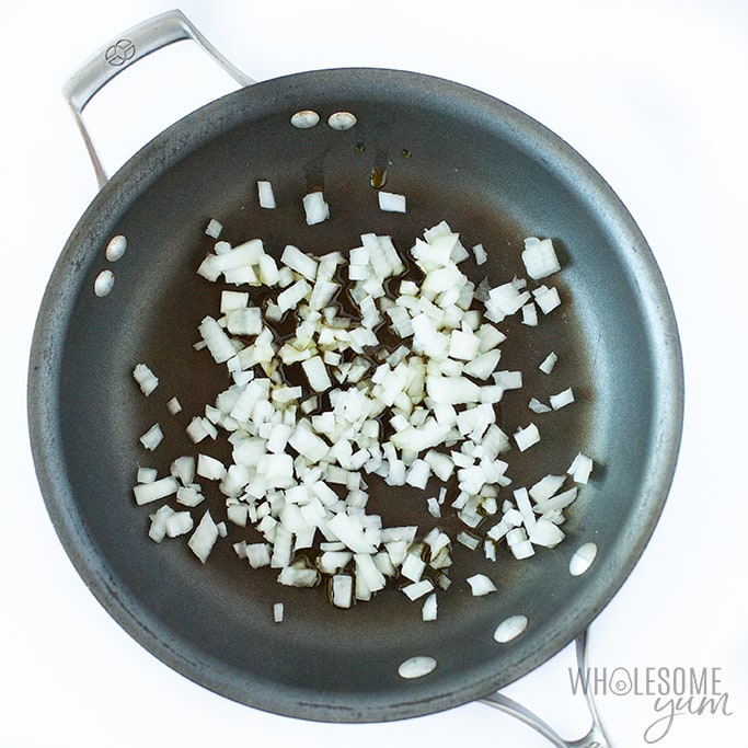 Saute diced onions in a pan