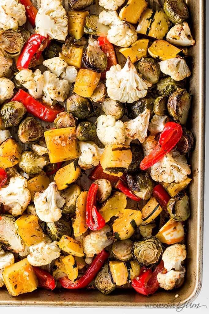 Easy Truffle Roasted Low Carb Veggies (Paleo, Gluten-free) - These easy low carb veggies are roasted with truffle salt, herbs, and spices. It's the perfect low carb recipe for seasonal fall and winter vegetables.