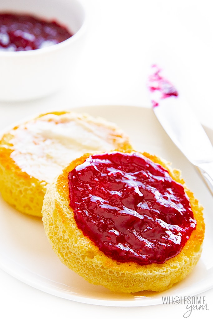 Paleo English muffin with jam and butter