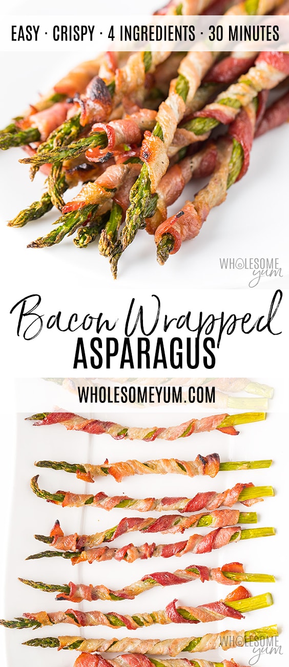 Crispy Bacon Wrapped Asparagus Recipe in the Oven - This easy bacon wrapped asparagus recipe in the oven includes tricks for extra crispy bacon. Everyone loves these easy asparagus and bacon appetizers. And, bacon wrapped asparagus is naturally low carb, keto, paleo, and whole30 friendly.