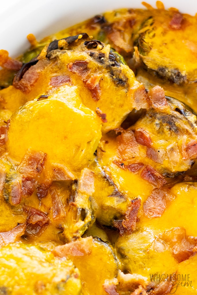 Low carb brussels sprouts with cheese and bacon