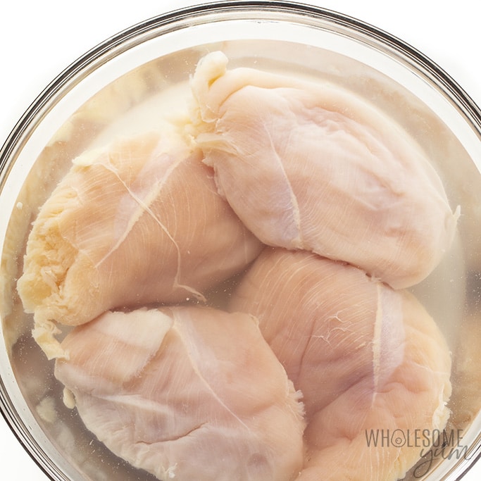 How to brine chicken breast - place in a bowl with water and lots of salt