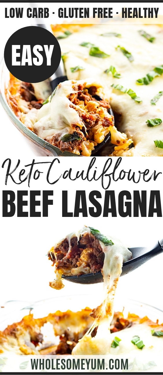 Keto Ground Beef Cauliflower Lasagna Recipe - Pinterest Image
