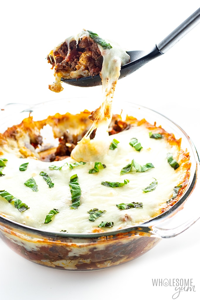 cheesy scoop of keto lasagna with cauliflower