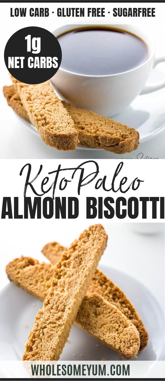 Low Carb Almond Flour Biscotti (Paleo, Sugar-free) - This paleo, low carb biscotti recipe is prepared with almond flour. Now sugar-free, gluten-free biscotti can be made easy with only 6 ingredients!
