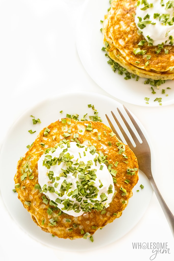 keto squash pancakes on a plate with fork