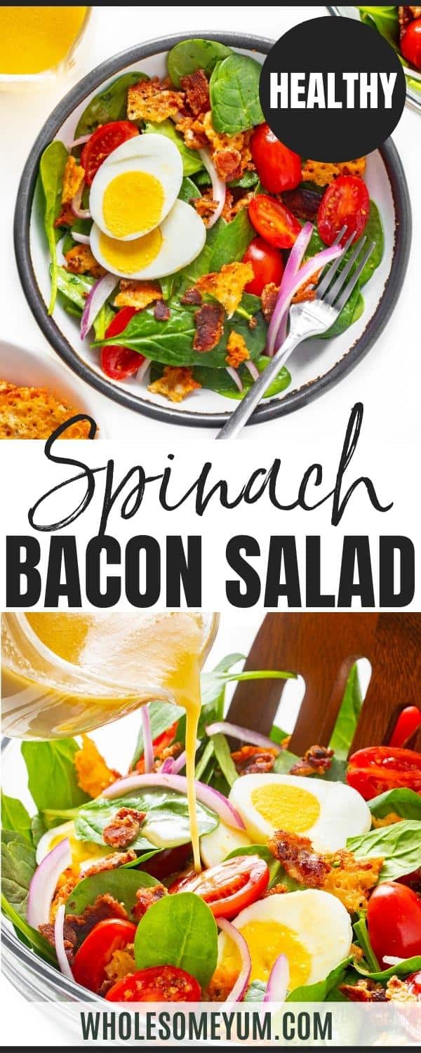 Spinach bacon salad recipe pin.
