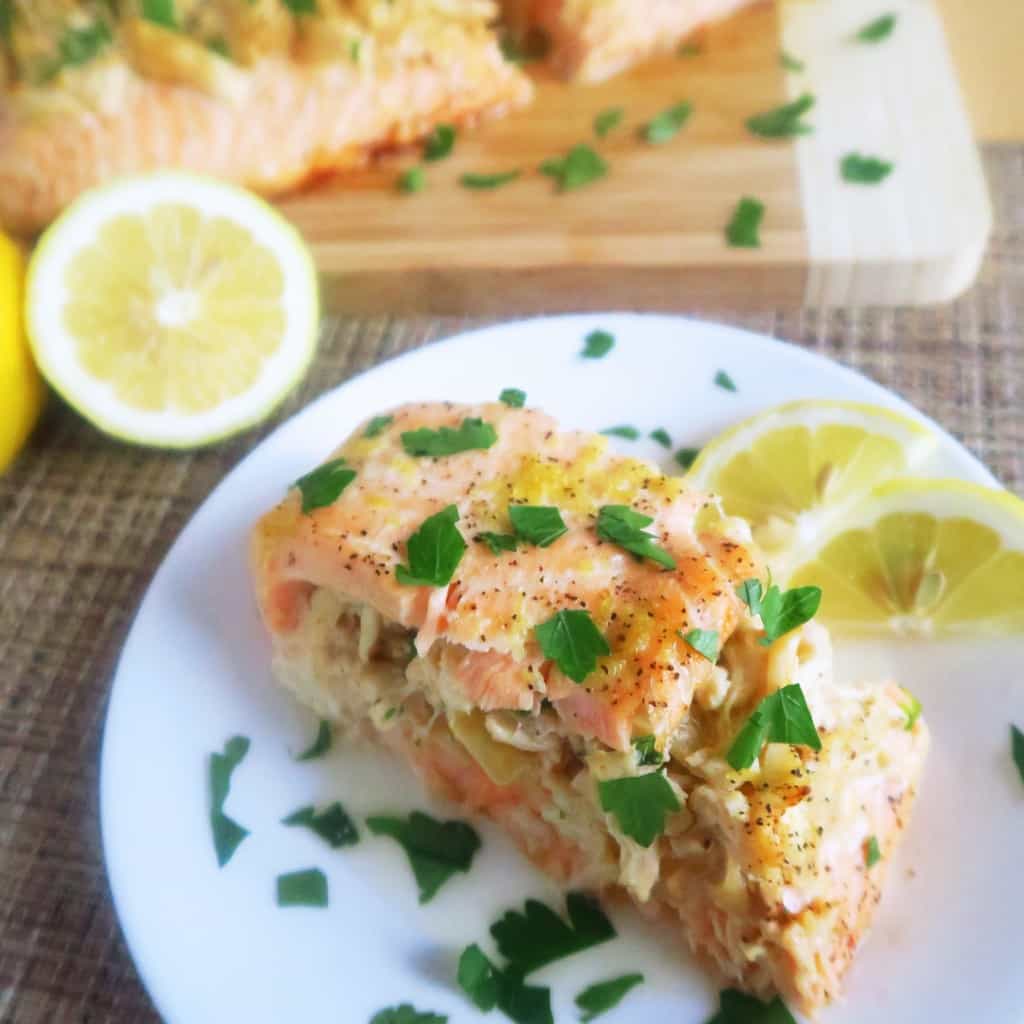 Easy Crab Stuffed Salmon Recipe With Lemon Butter