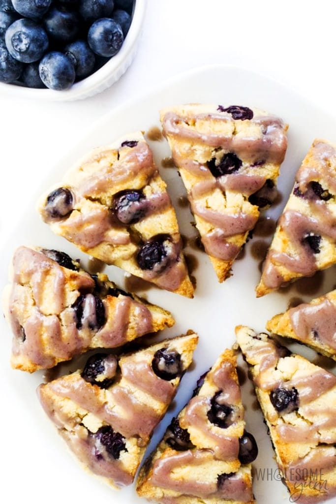 paleo scones in a ring with blueberries