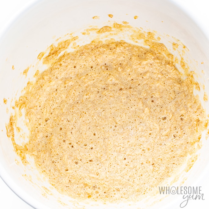 Wet ingredients mixed for no sugar oatmeal cookies in a bowl