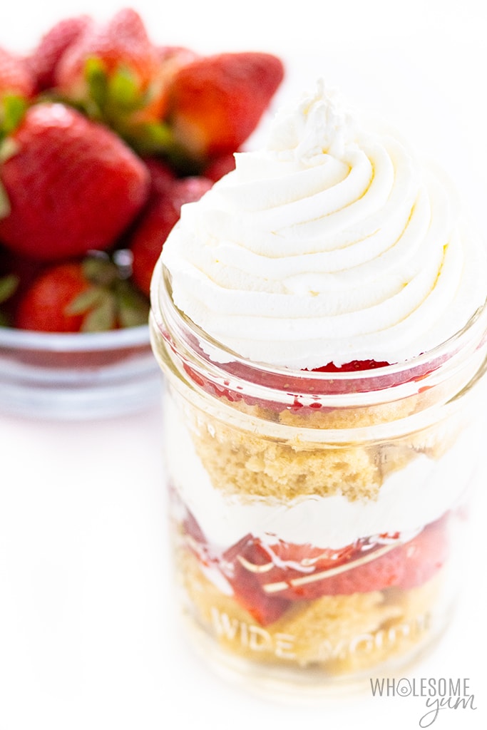 low carb strawberry shortcake in a jar