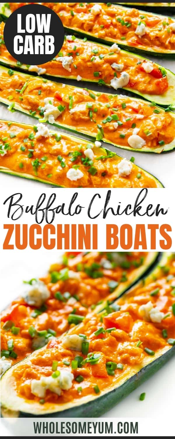 Buffalo chicken zucchini boats recipe pin