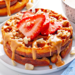 Peanut butter waffles on a plate.