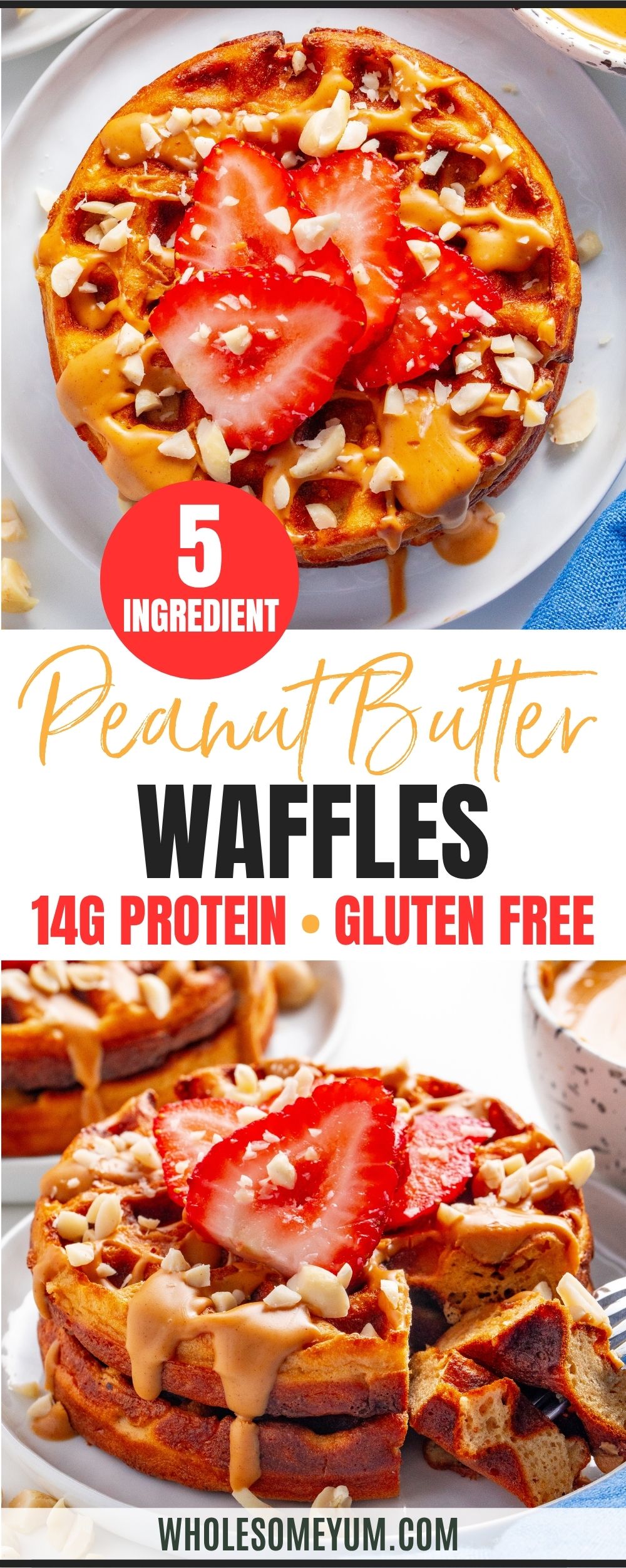 Peanut butter waffles recipe pin.