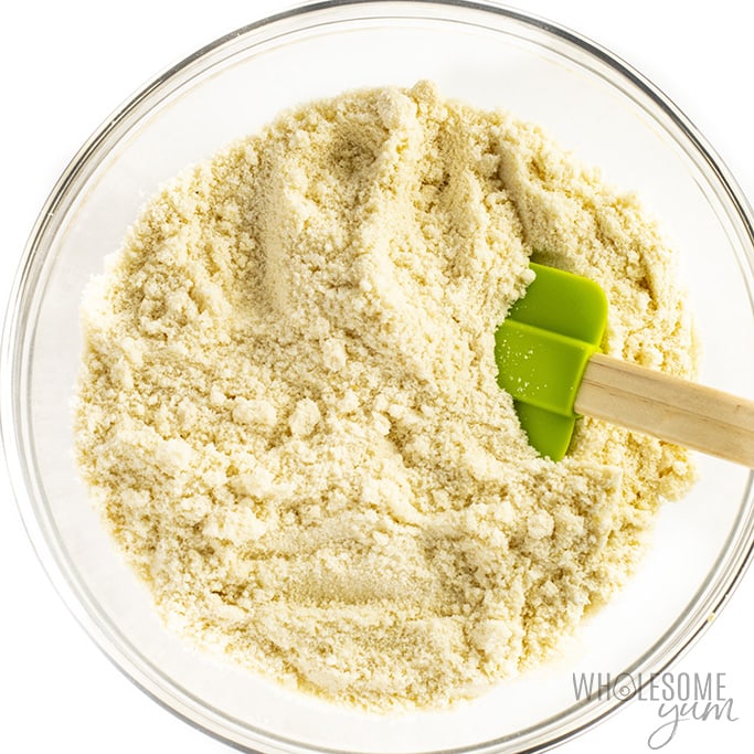 Overhead view of dry ingredients for cupcake batter in a bowl