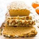 Keto Paleo Low Carb Pumpkin Bread Recipe - Quick & Easy - This moist, keto low carb pumpkin bread is made with almond flour & coconut flour. And, this paleo pumpkin bread recipe is EASY with 10-minute prep! Sugar-free and gluten-free, but tastes just like the real thing.