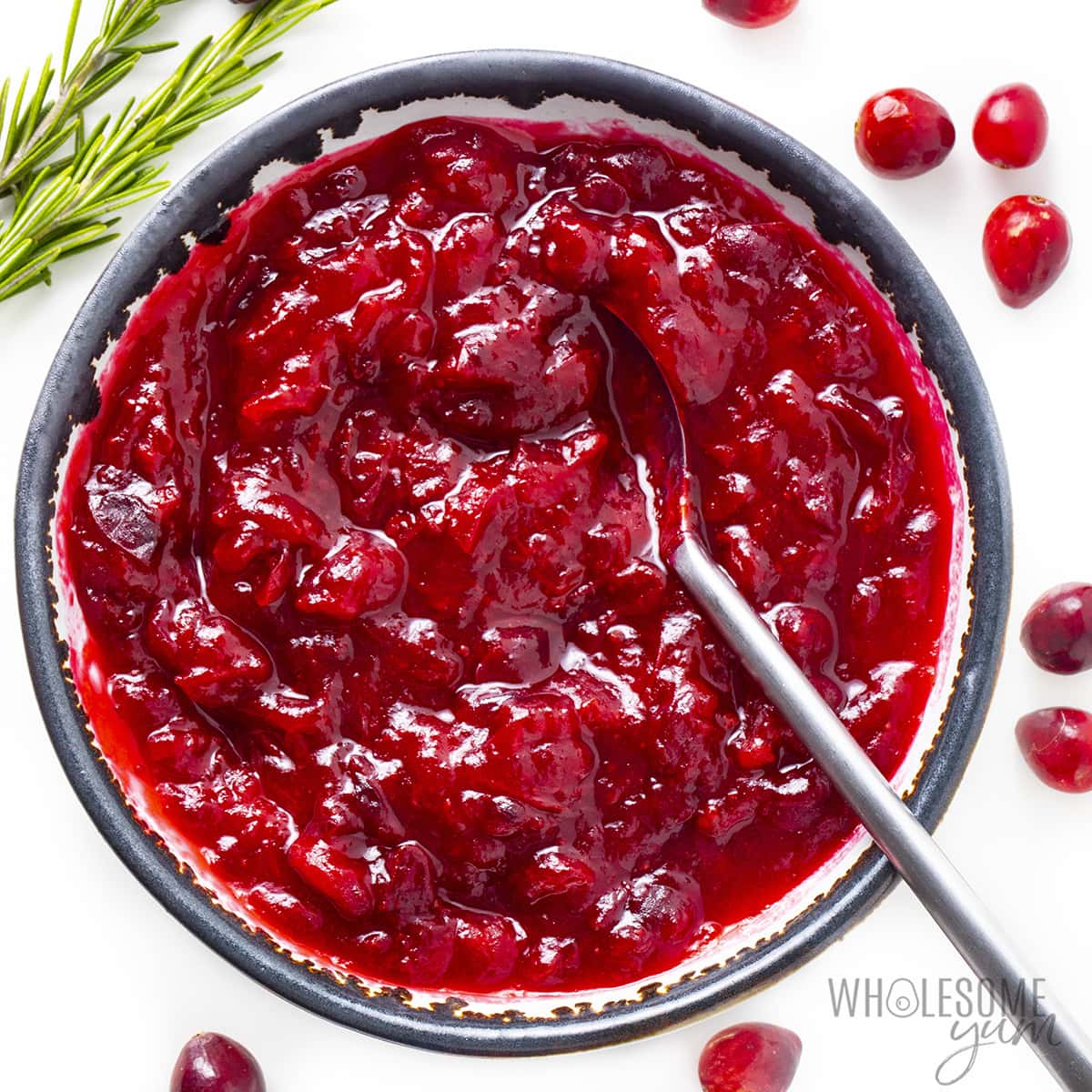 Sugar-free keto cranberry sauce in a bowl.
