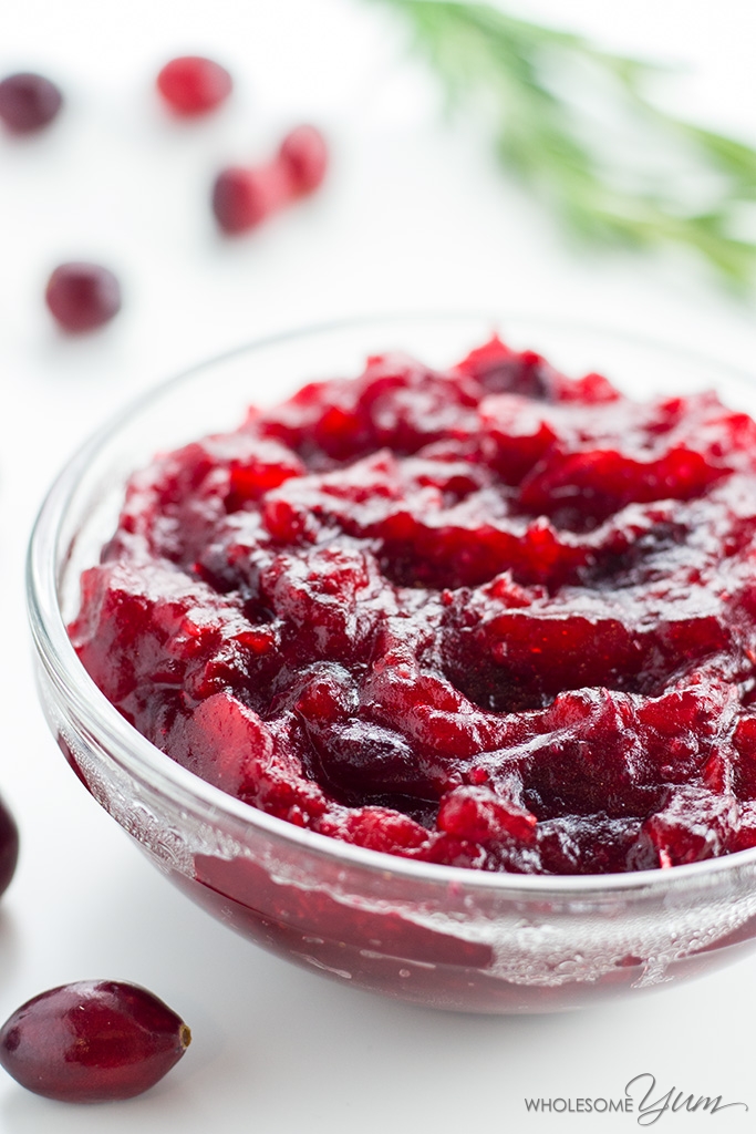 4-Ingredient Sugar-free, Low Carb Cranberry Sauce (Paleo, Gluten-free) - This healthy, sugar-free cranberry sauce recipe requires just 4 ingredients. Made with fresh cranberries and no sugar, it's also low carb, paleo, and gluten-free.
