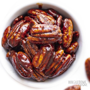 Bowl of keto candied pecans