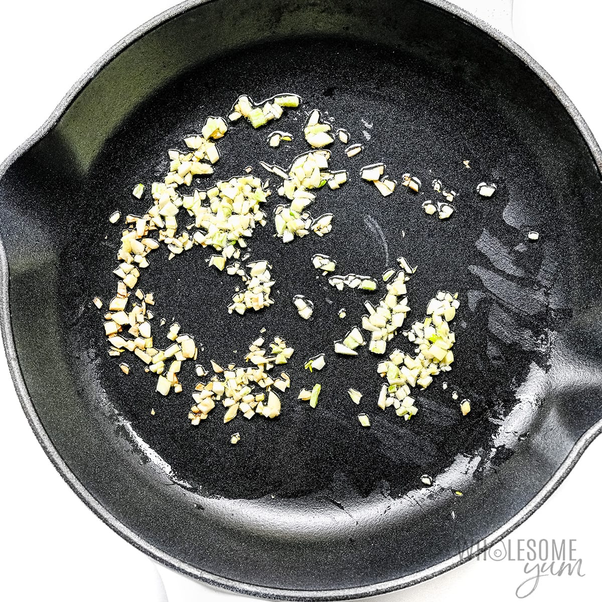Garlic in a large frying pan.