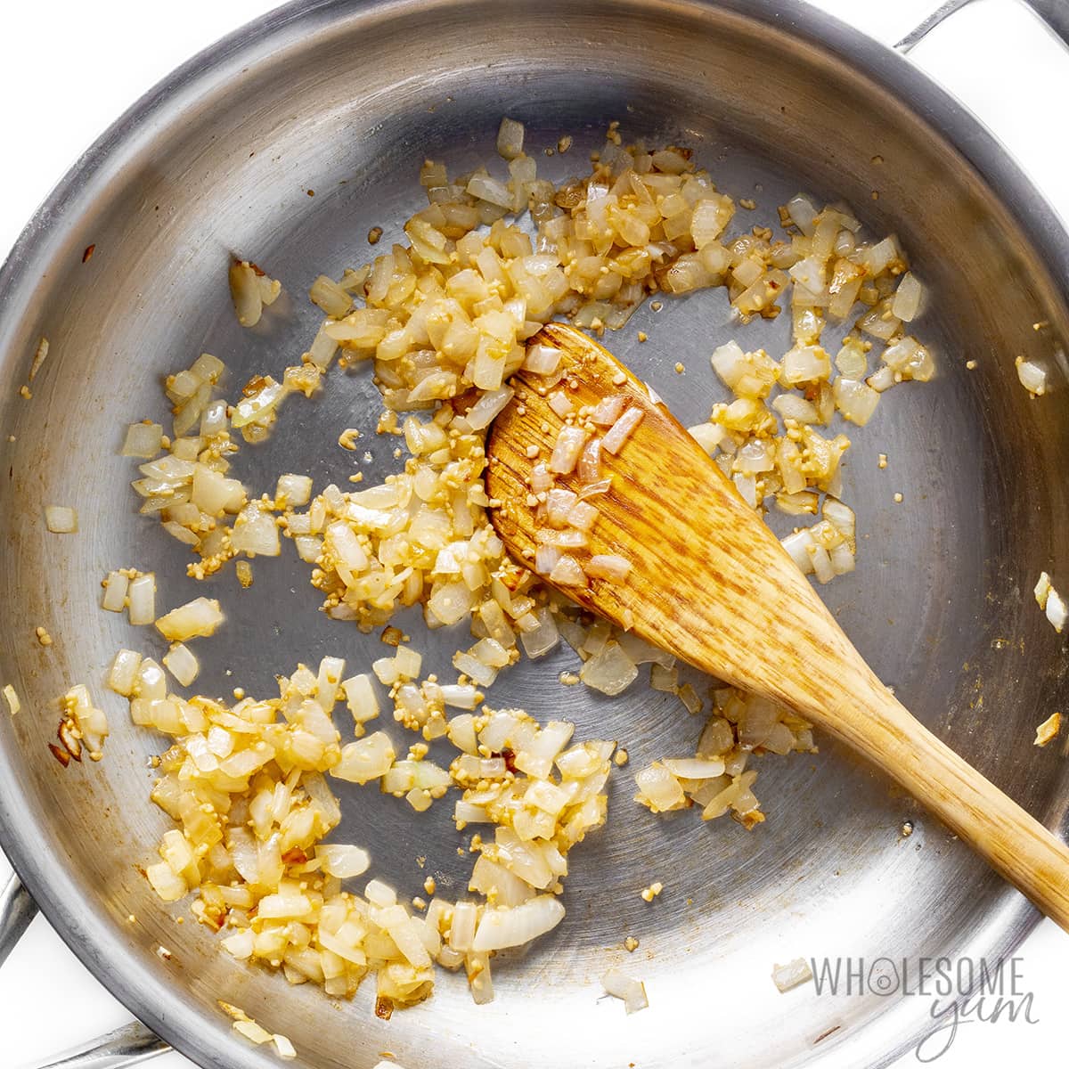 Sauteed onions and garlic in a skillet.