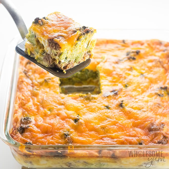 Healthy Keto Low Carb Breakfast Casserole Recipe with Sausage and Cheese - Gluten Free
