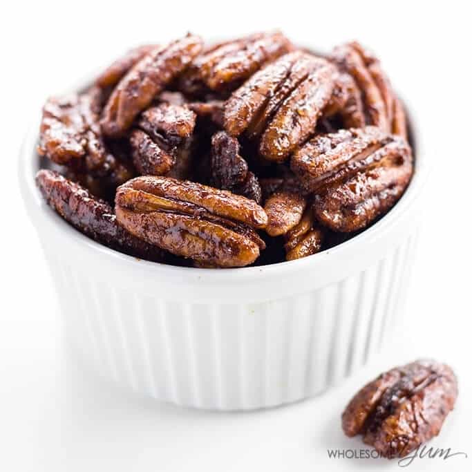 How To Make Sugar-free Candied Pecans (Low Carb, Gluten-free) - Learn how to make candied pecans in a slow cooker - it's easy! This sugar-free candied pecans recipe needs just 5 ingredients & a few minutes of prep time. Detail: how-to-make-sugar-free-candied-pecans-low-carb-gluten-free