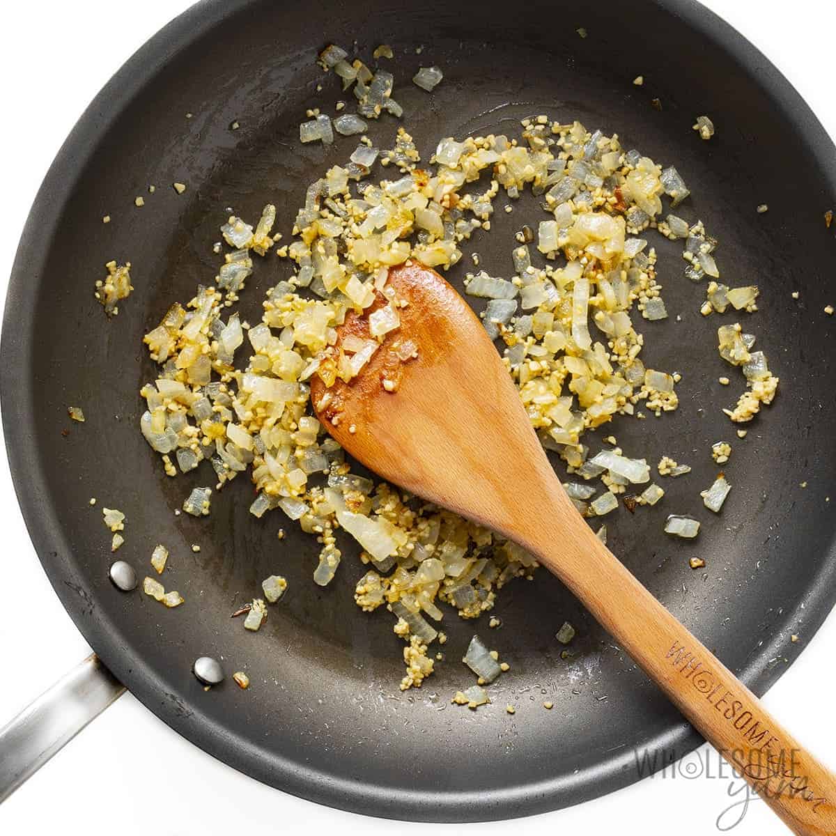 Sauteed onions and garlic in a skillet
