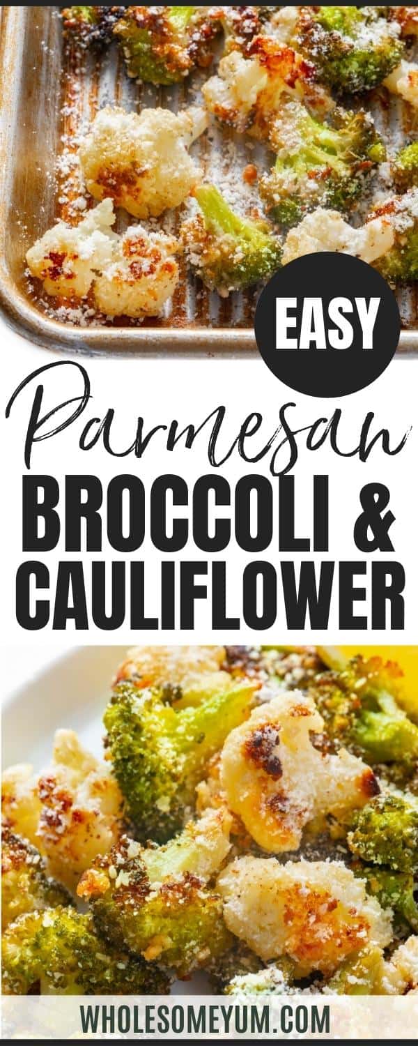 Roasted broccoli and cauliflower recipe pin.