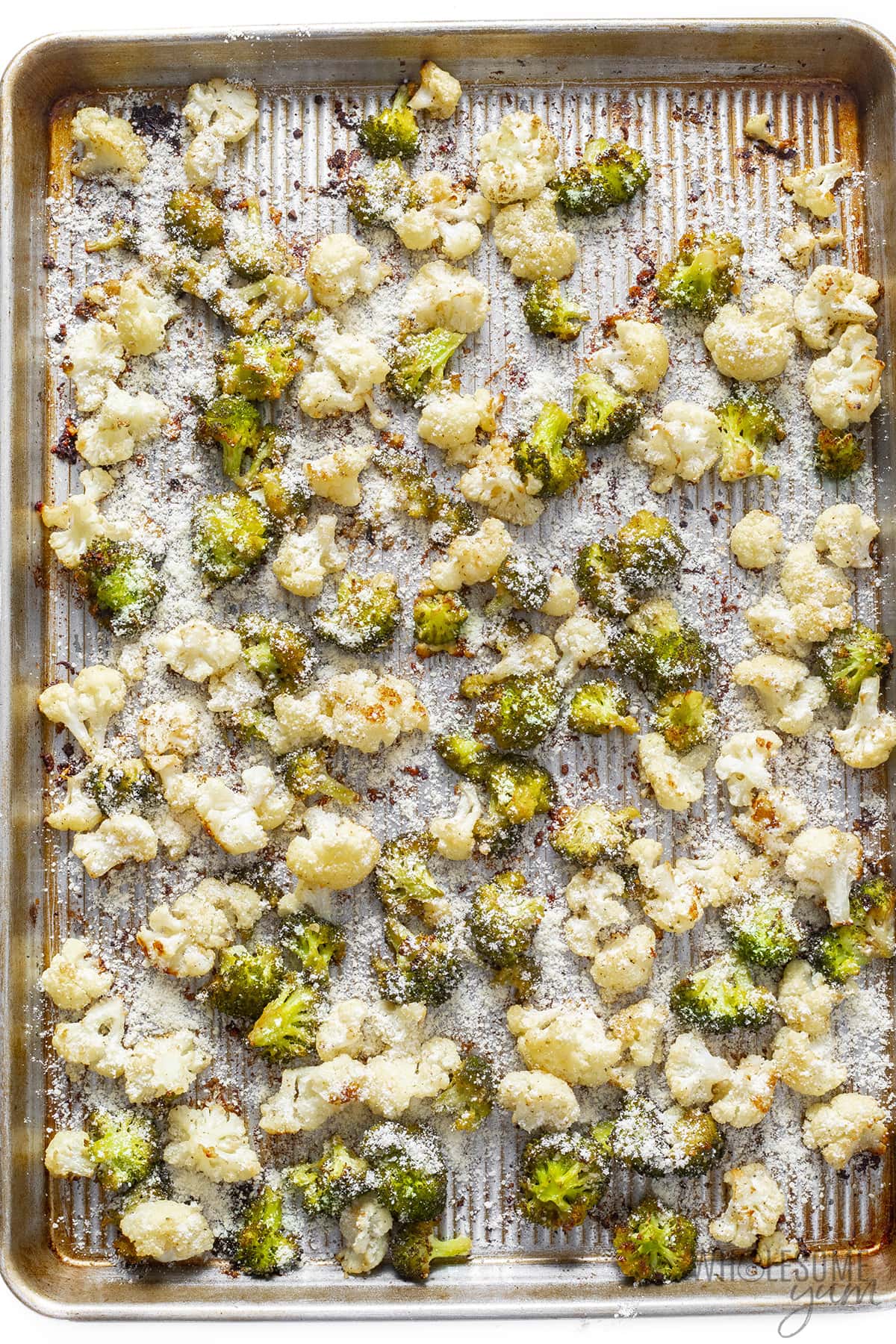 Roasted cauliflower and broccoli with parmesan cheese.