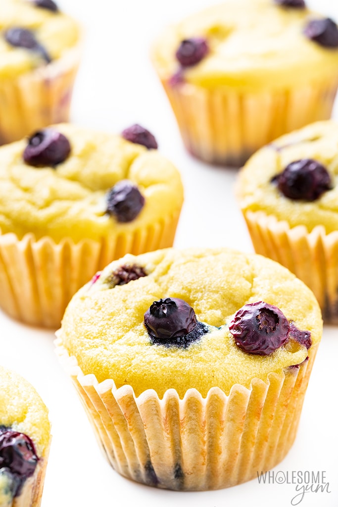 Keto Blueberry Muffins With Coconut Flour - side view