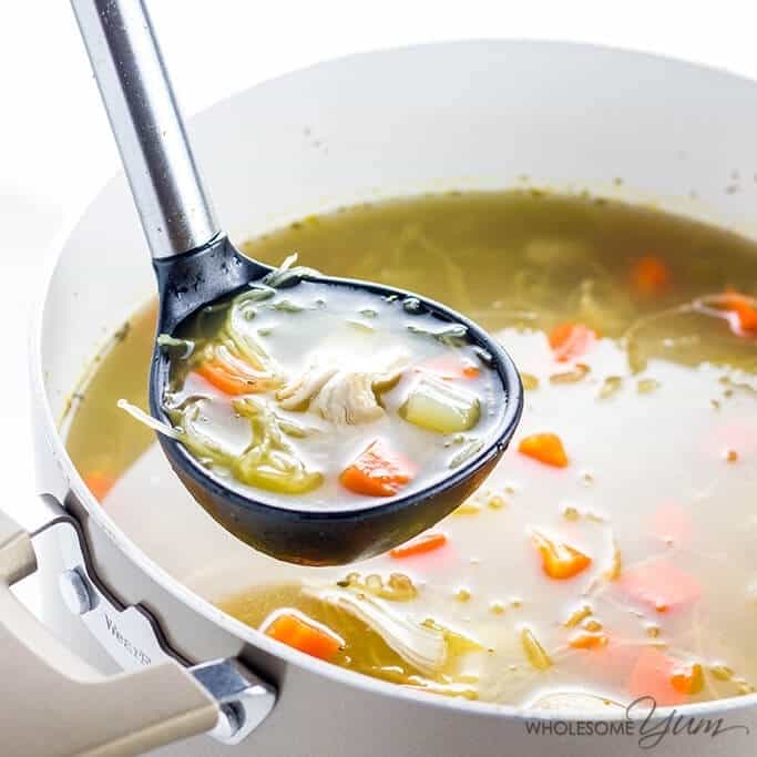 Paleo Keto Low Carb Chicken Soup Recipe - The best keto paleo chicken noodle soup! This low carb chicken soup recipe is super easy with just 8 ingredients and 10 minutes prep time.