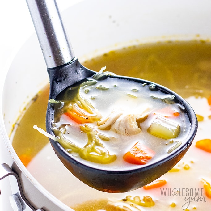 Keto chicken soup in a landle