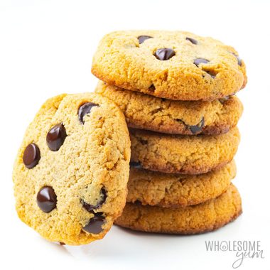 Stack of almond flour chocolate chip cookies.