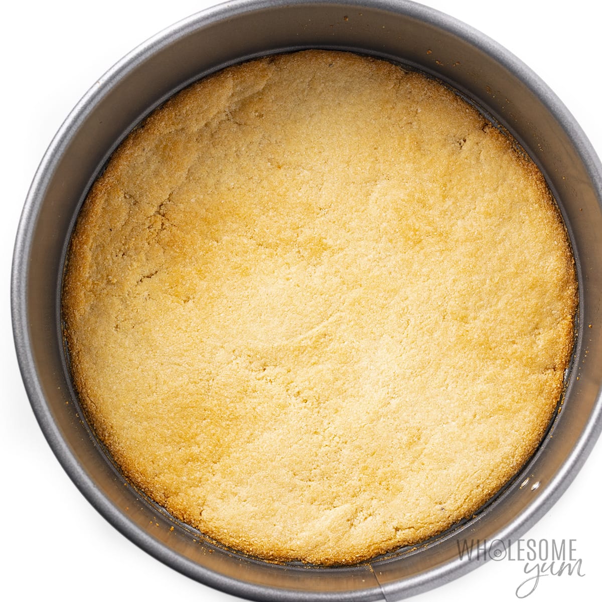 Baked almond flour cheesecake crust.