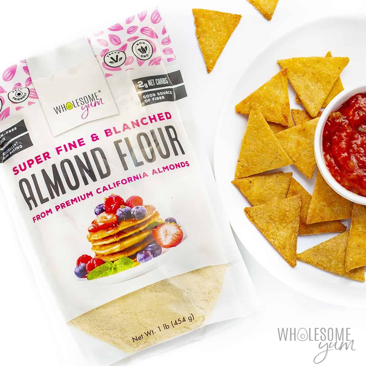 Low carb keto tortilla chips with almond flour.
