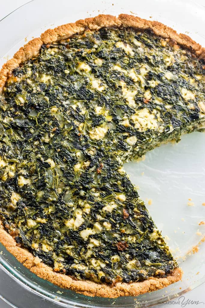 This Greek spinach pie recipe is rich and cheesy, but unbelievably low carb & gluten-free. It's a healthy, easy spinach feta pie you'll make over and over!