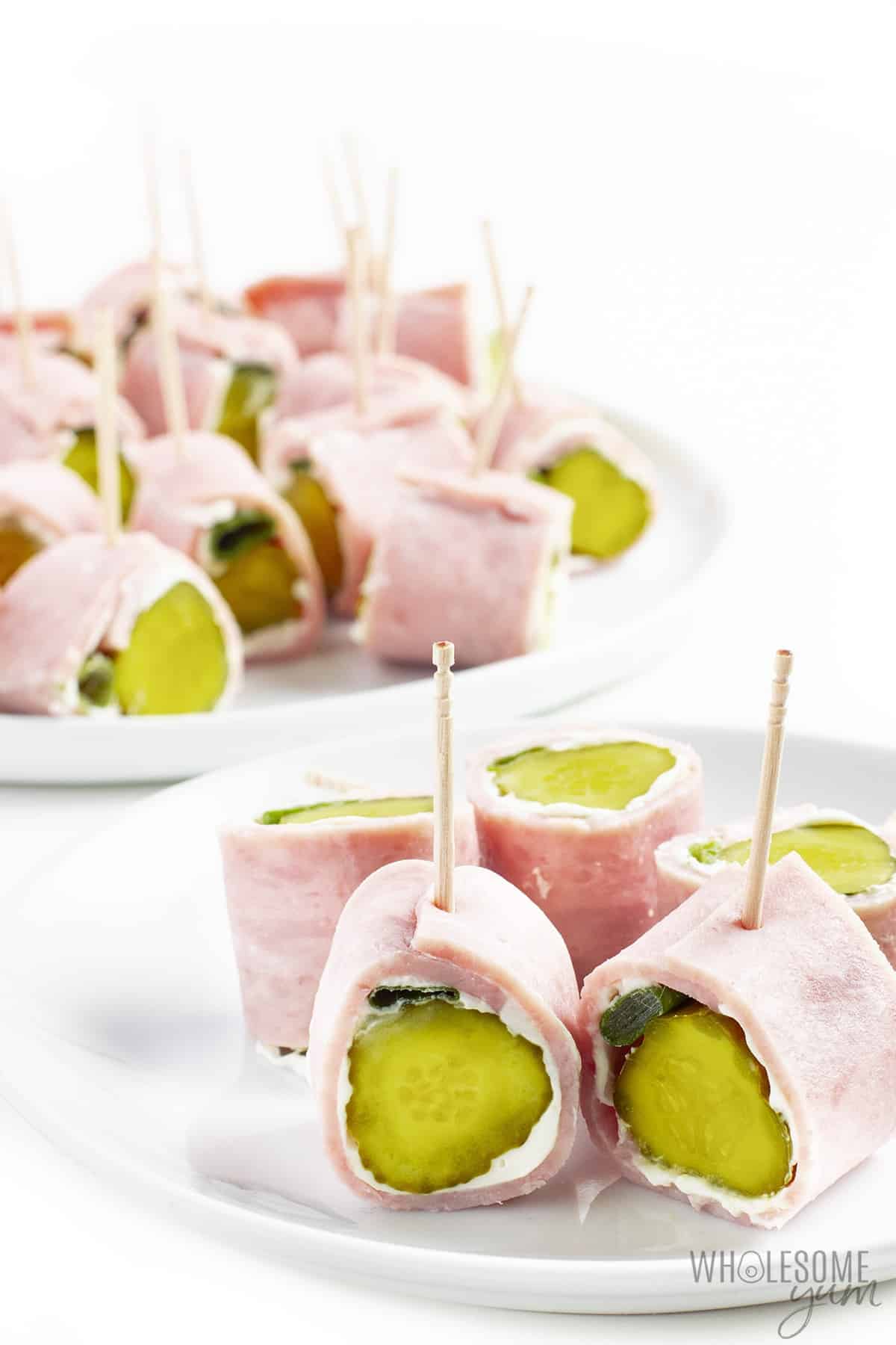 Ham pickle roll ups on a platter