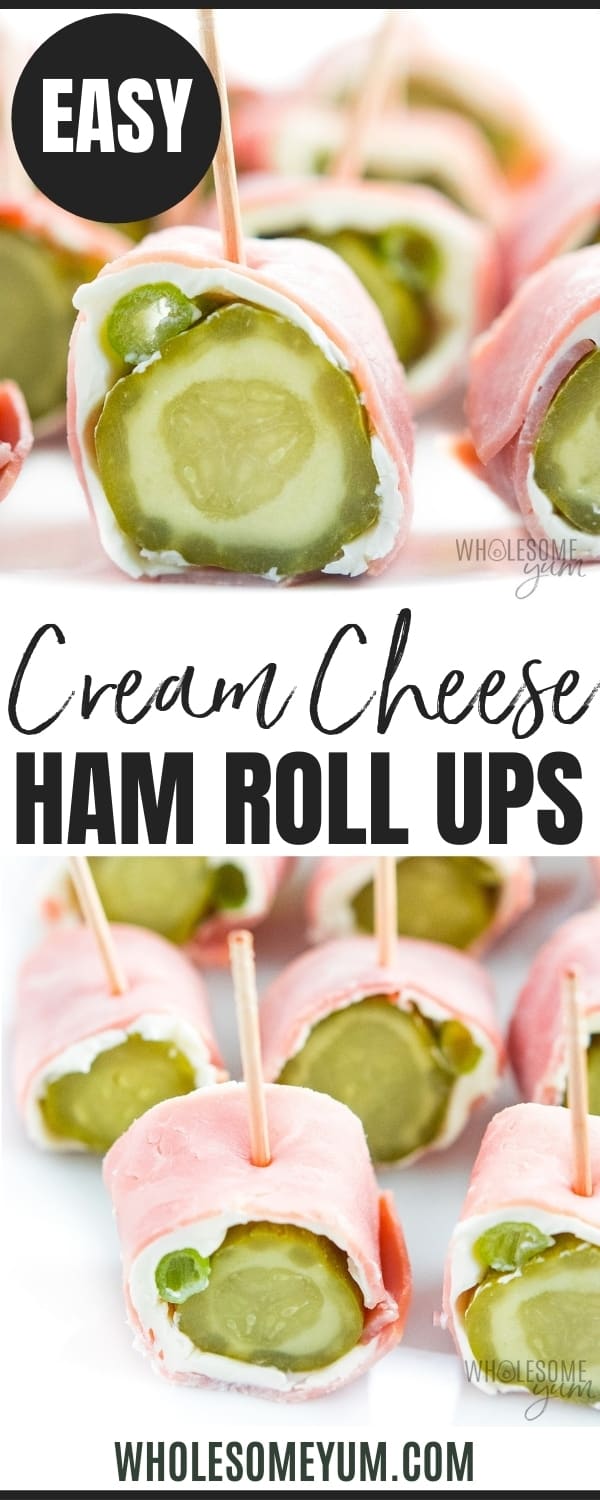 ham cream cheese and dill pickle roll ups recipe pin