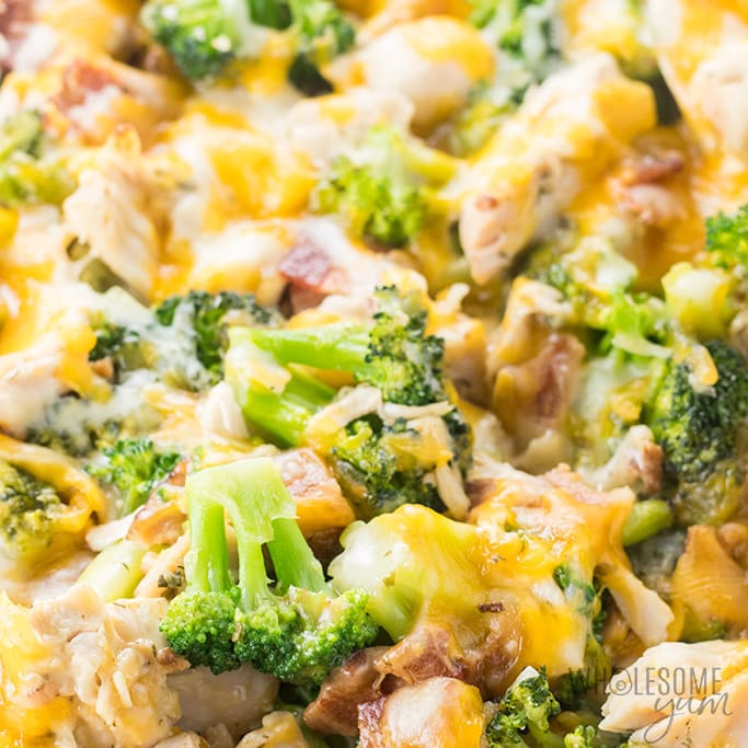 Chicken Bacon Ranch Casserole Recipe (Quick & Easy) - A low carb, cheesy chicken bacon ranch casserole recipe that the whole family will love. Quick and easy with just 7 common ingredients, 5 minutes prep, and options for 2 ways to make it.