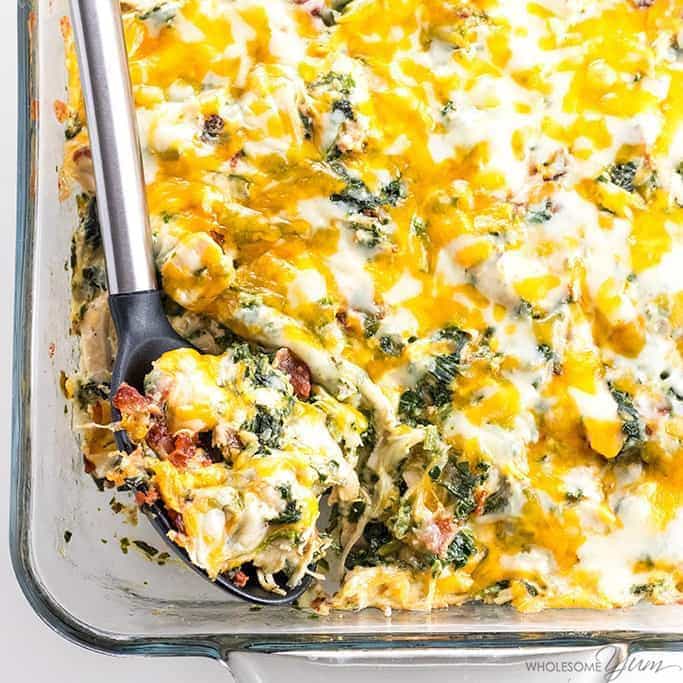 Chicken Bacon Ranch Casserole Recipe (Quick & Easy) - A low carb, cheesy chicken bacon ranch casserole recipe that the whole family will love. Quick and easy with just 7 common ingredients and 5 minutes prep! Detail: chicken-bacon-ranch-casserole-recipe-low-carb-gluten-free-img-6683