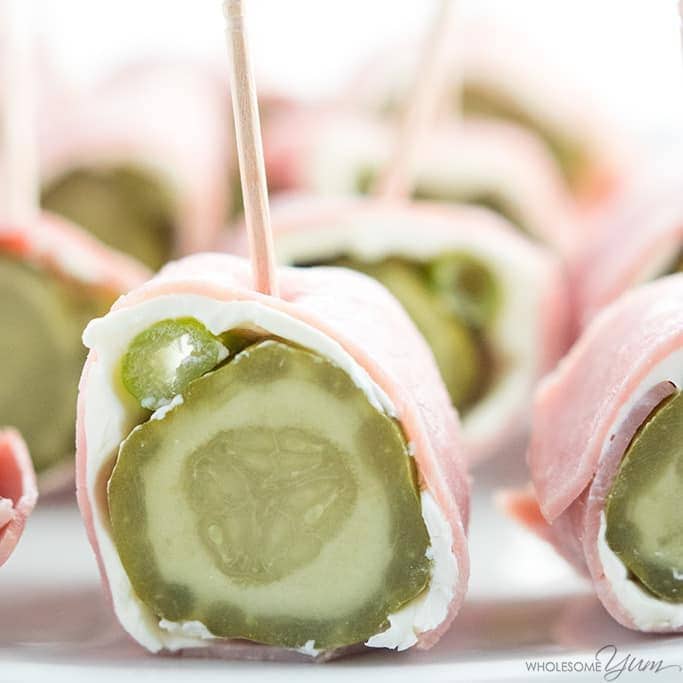 Ham Roll Ups Recipe - Ham Cream Cheese Pickle Roll Ups - Dill pickle ham roll ups are quick & easy. If you want a simple, low carb, gluten-free snack or appetizer, make these ham cream cheese pickle roll ups!