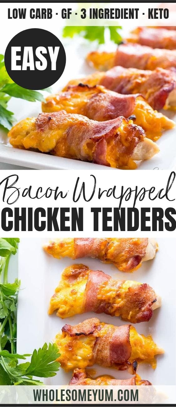 Baked Bacon Wrapped Chicken Tenders - Pinterest image