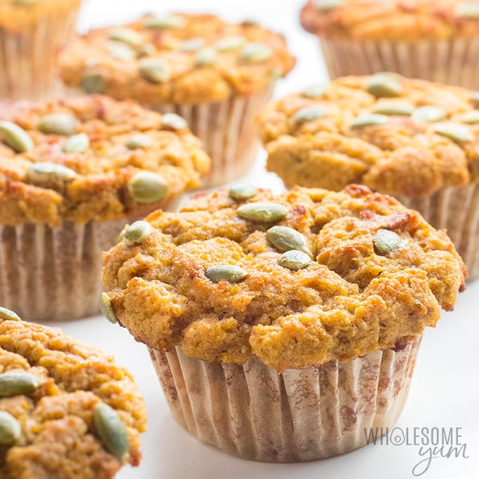 Keto Low Carb Pumpkin Muffins Recipe with Coconut Flour & Almond Flour - This low carb pumpkin muffins recipe with coconut flour and almond flour is super moist and EASY! You can also make these keto pumpkin muffins paleo or nut-free if you'd like.