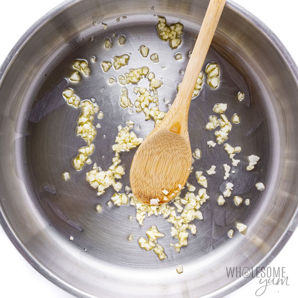 Garlic sauteed in pan.