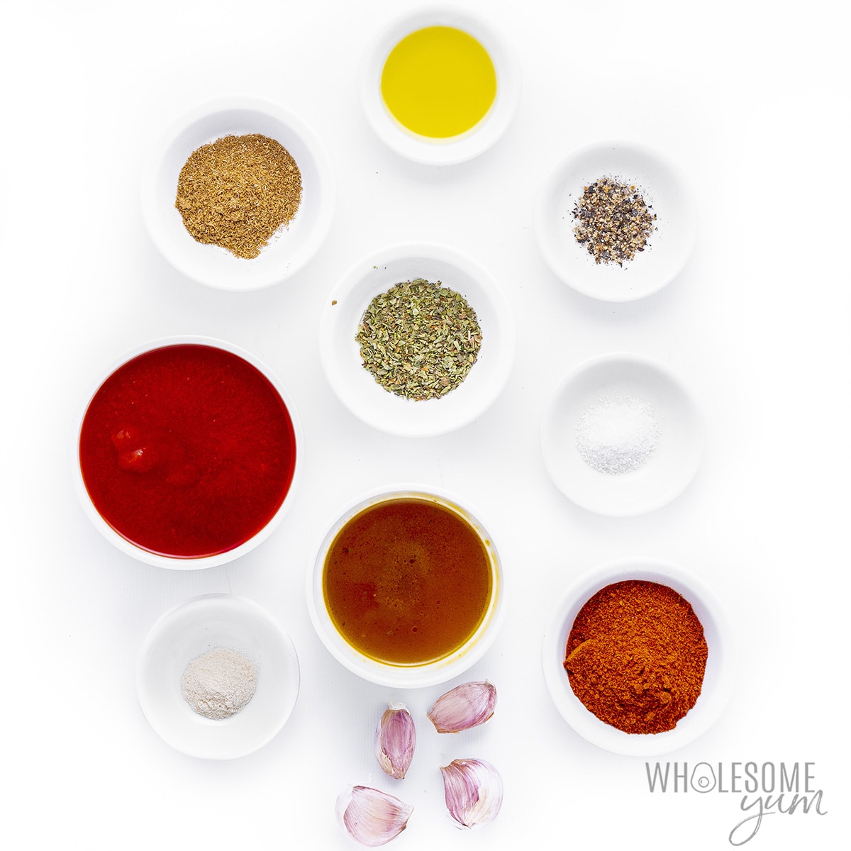 Ingredients for enchilada sauce recipe.