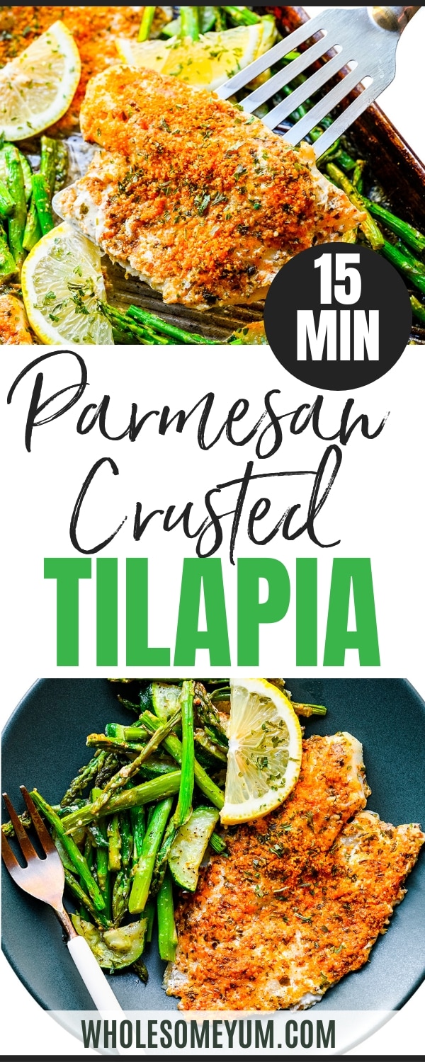 Parmesan crusted tilapia recipe pin.